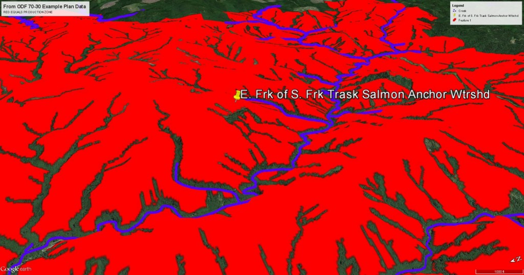 Trask Watershed under ODF's Proposal - RED is clrearcut